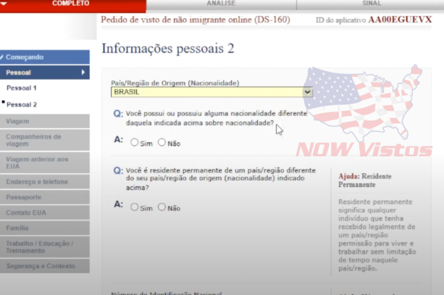 Imagem Artigo 02 abril 2025 início do DS//DS-160 formulário Visto Americano passo a passo dados pessoais 3